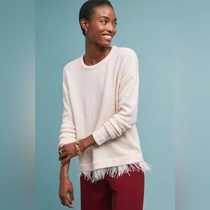 Anthropologie MOTH Westwood Sweater Feather Fringe hem NWT size Small